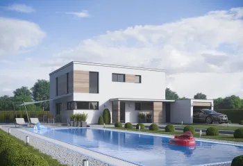 Architekturvisualisierung Einfamilienhaus mit Pool