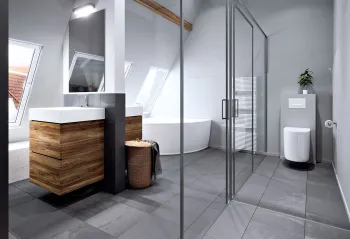 Modernes Badezimmer in stilvollem Design / ULRICH SCHMIDT Immobilien GmbH Kiel