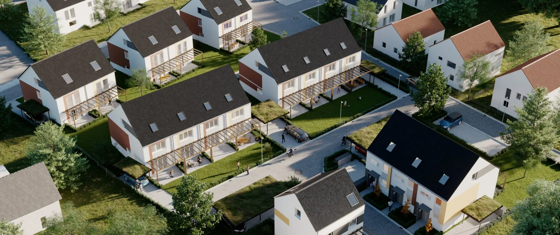 Bauvorhaben eines Wohngebiets aus Vogelperspektive / BAUSTOLZ Stuttgart GmbH Rodga