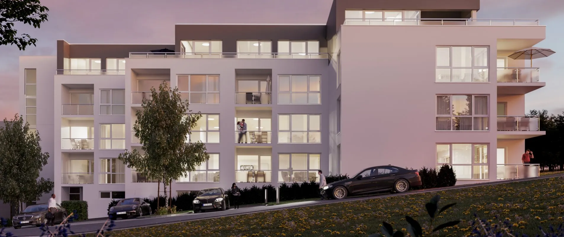 Wohnanlage mit 26 Wohneinheiten Abendliche Stimmung/ Pro Immobilien GmbH Südpark20 Niedereschach