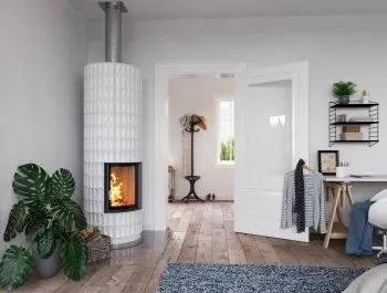 Produktvisualisierung eines Kaminoffens in einer Loft Szene